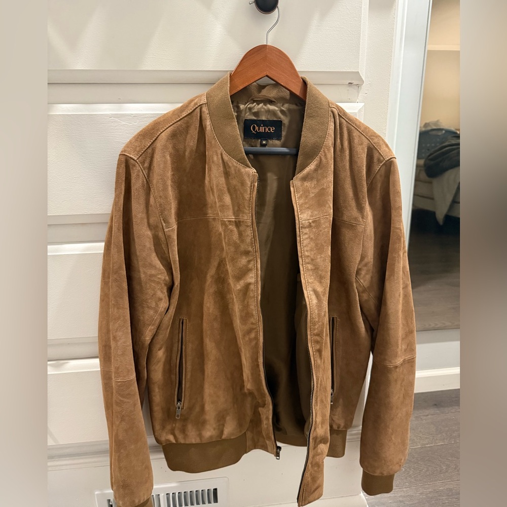 Quince Men's Tan Suede Bomber Jacket